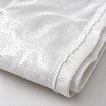 Close-up of woven polypropylene medium bag texture and stitching