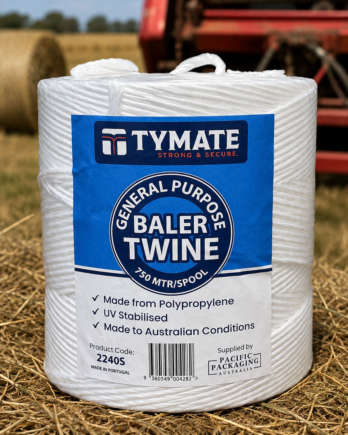 Close-up of TYMATE Heavy Duty PP Twine, showcasing textured white fibers and twisted strands