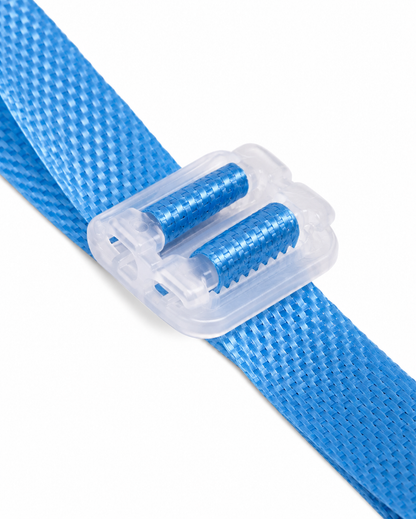 Close-up of 15mm plastic buckles with textured surface and rounded edges