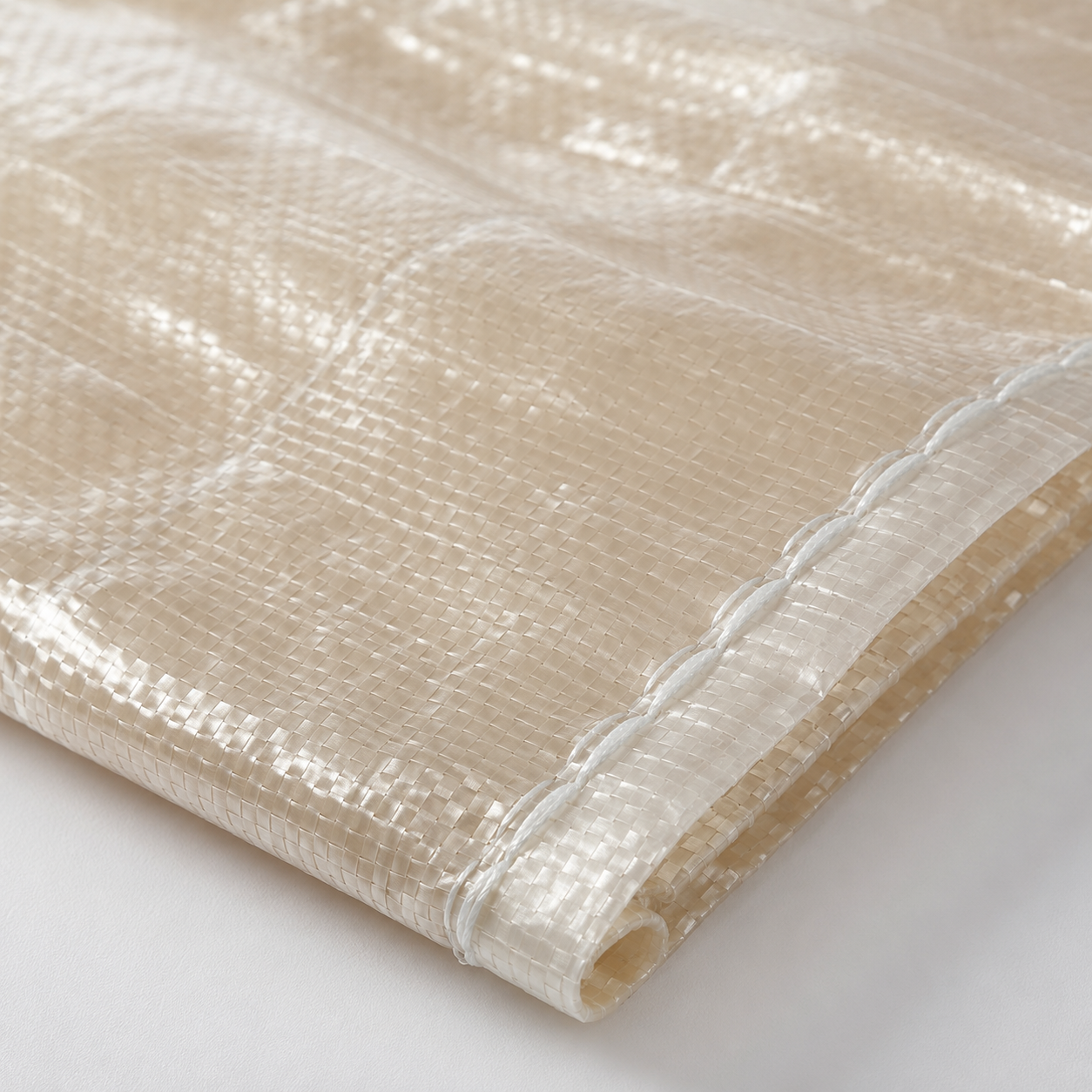 Close-up of a 45x75cm transparent woven polypropylene bag