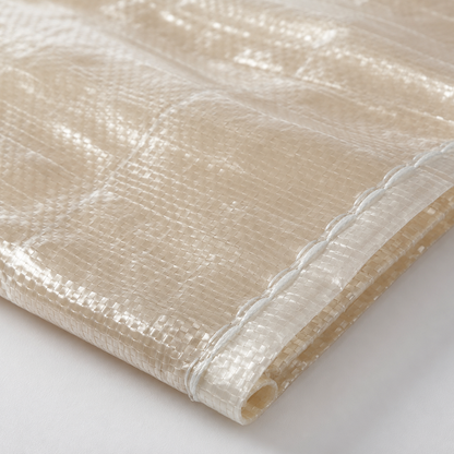 Close-up of a 45x75cm transparent woven polypropylene bag