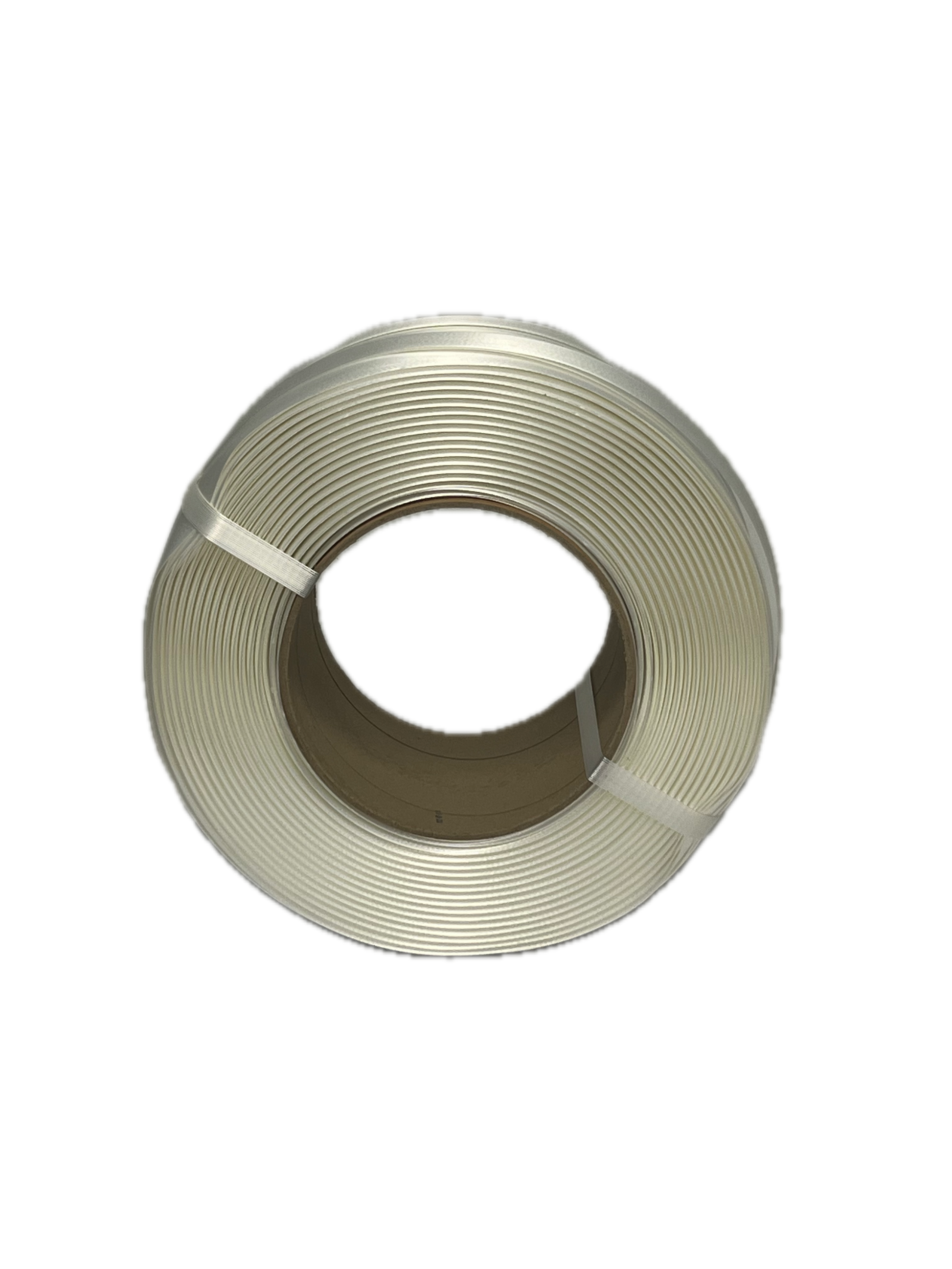 Coiled beige wire on a white background