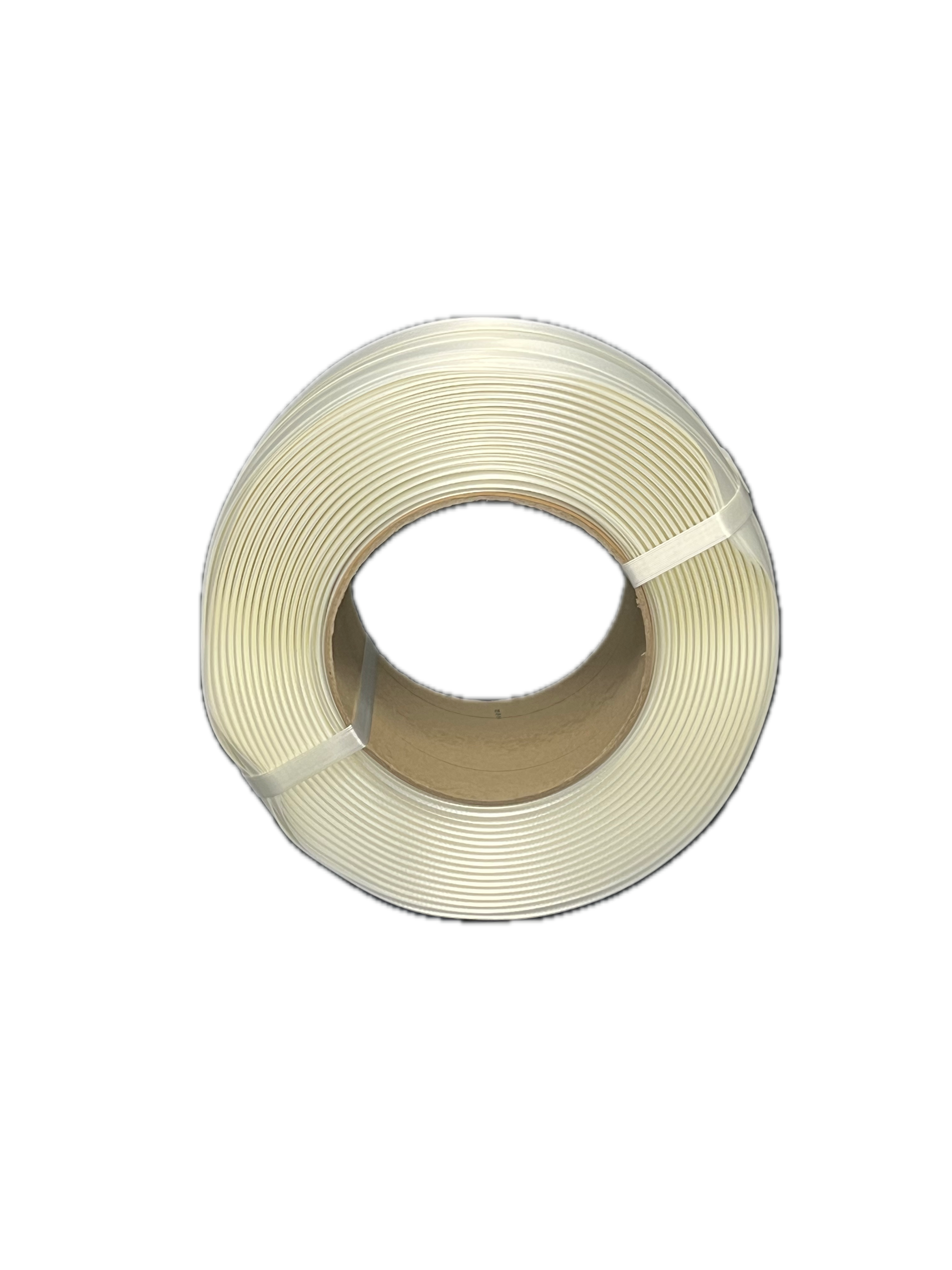 Spool of white thread on a white background