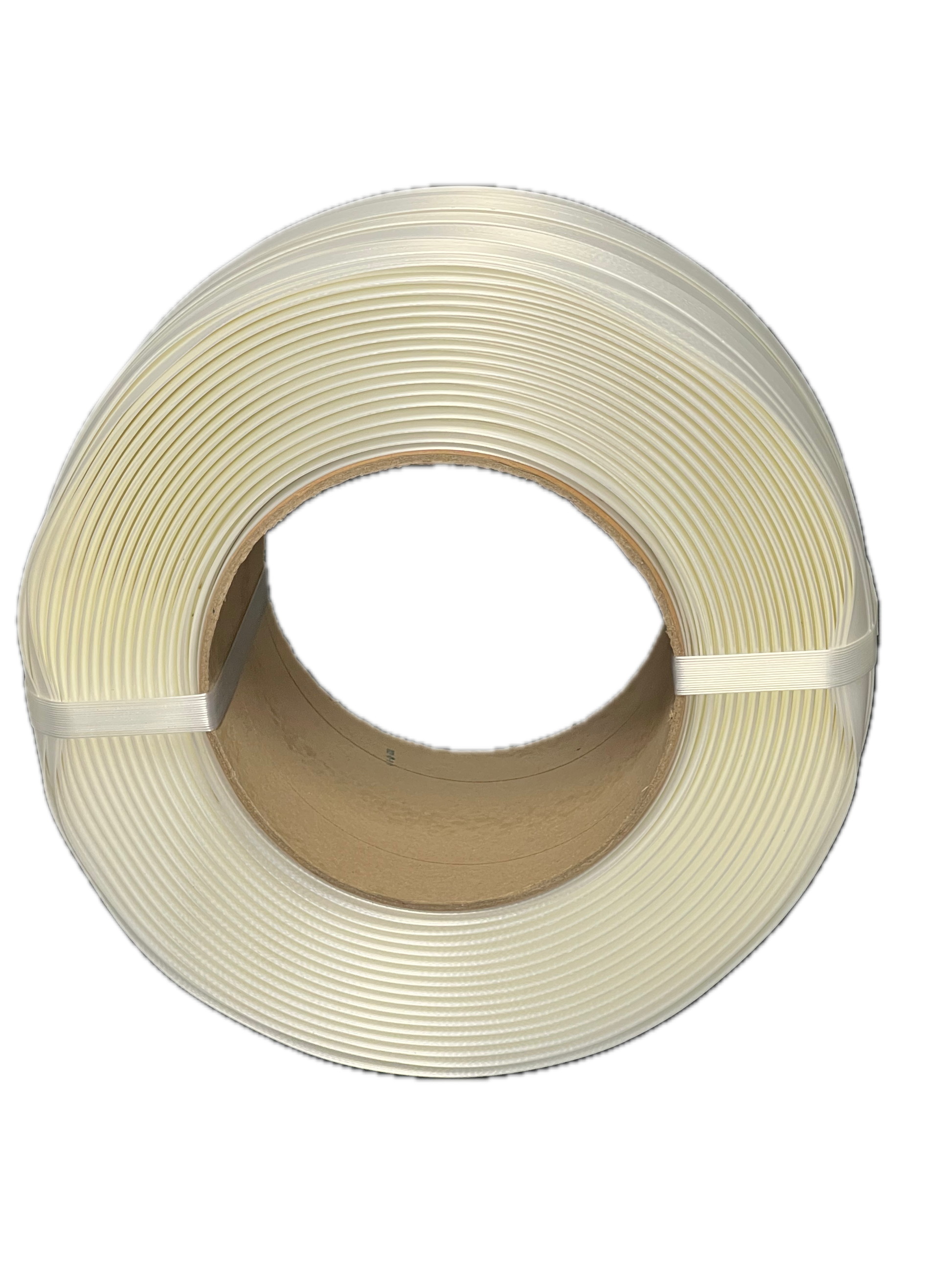 Spool of white thread on a white background