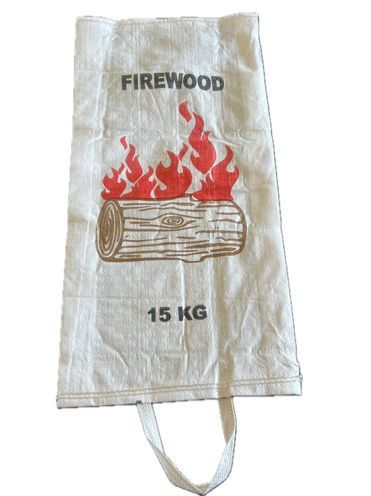 Gusseted Firewood Bag with Handles – 37 + 10 × 80 cm White Woven Polypropylene