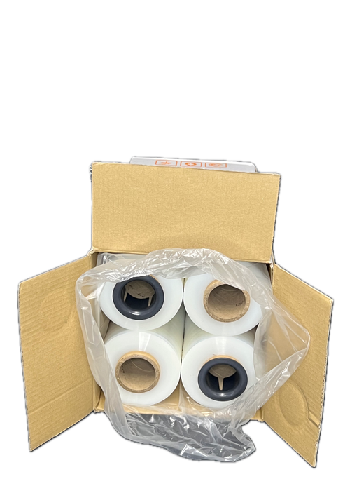 Flexiwrap hand stretch film roll, back view, 4 rolls stacked