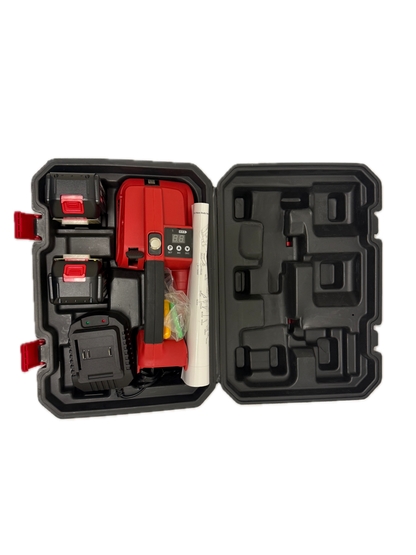 KM06431A battery-powered strapping machine in carry case with battery, charger and accessories