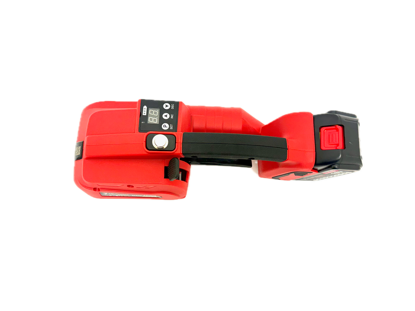 KM06431A battery-powered strapping machine, opposite side view
