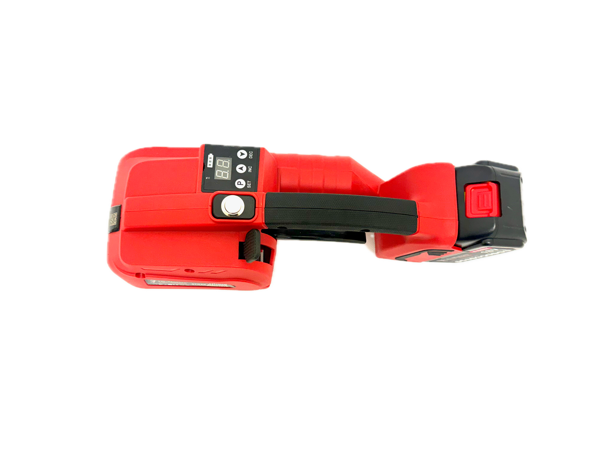 KM06431A battery-powered strapping machine, opposite side view