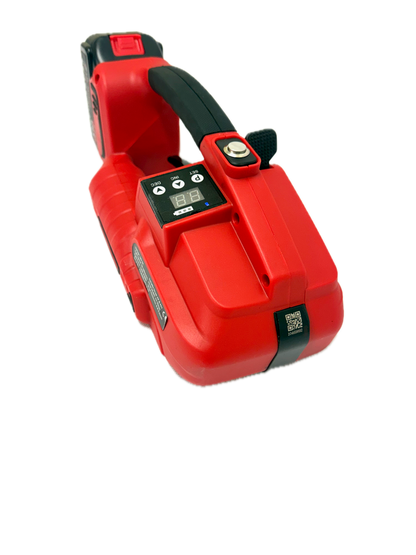 KM06431A battery-powered strapping machine, top three-quarter view