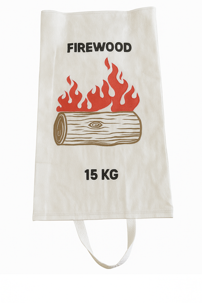 Gusseted Firewood Bag with Handles – 37 + 10 × 80 cm White Woven Polypropylene