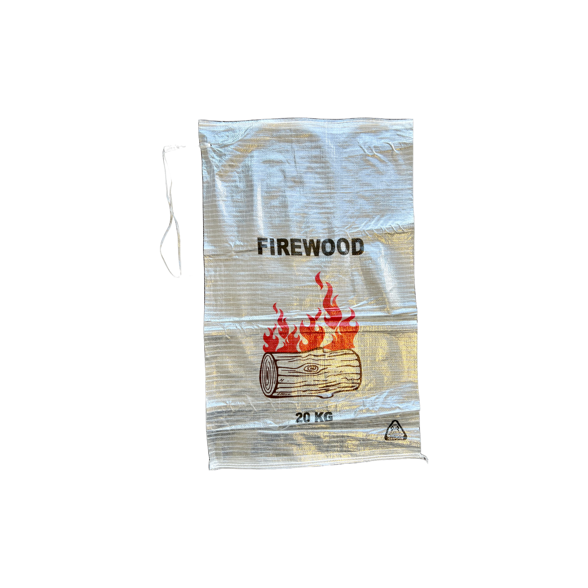 WOVEN POLYPROPYLENE - PRINTED TRANSPARENT FIREWOOD BAG with Tie-ups - 56 X 91CM