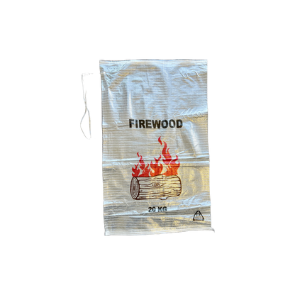 WOVEN POLYPROPYLENE - PRINTED TRANSPARENT FIREWOOD BAG with Tie-ups - 56 X 91CM