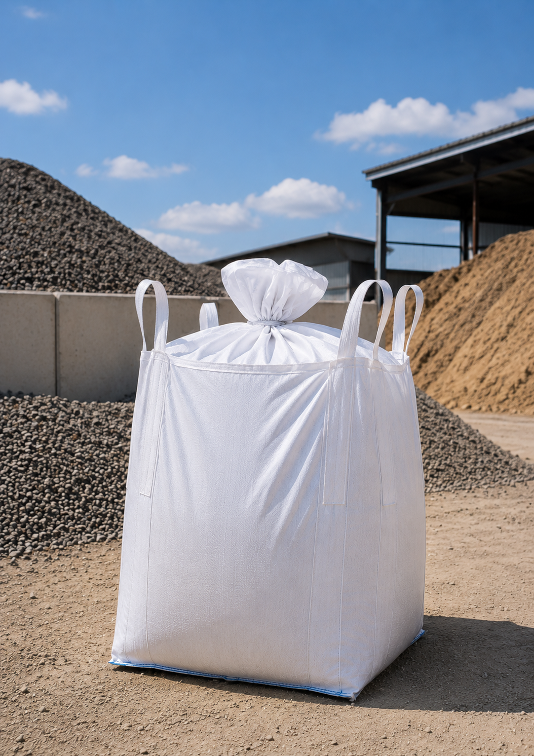 Duffle Top Closed Bottom bulk bag, filled, with 4 corner loops visible