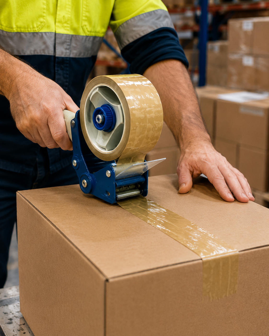 Yellowish hybrid adhesive packaging tape roll with BOPP film
