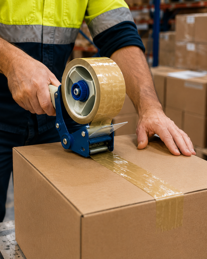Yellowish hybrid adhesive packaging tape roll with BOPP film