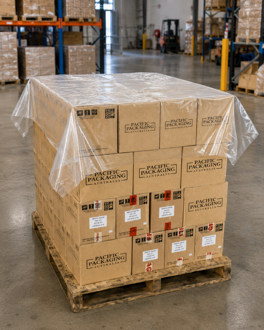 Pallet Cap, top view, natural HDPE sheet on a pallet
