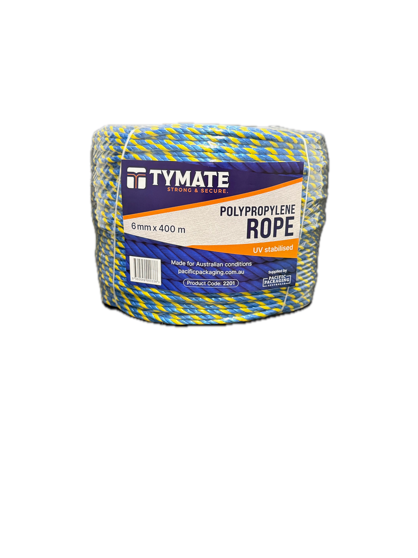 TYMATE Telstra Rope – 6mm x 400m Blue/Yellow Polypropylene Danline Rope, 3 Strand Coil