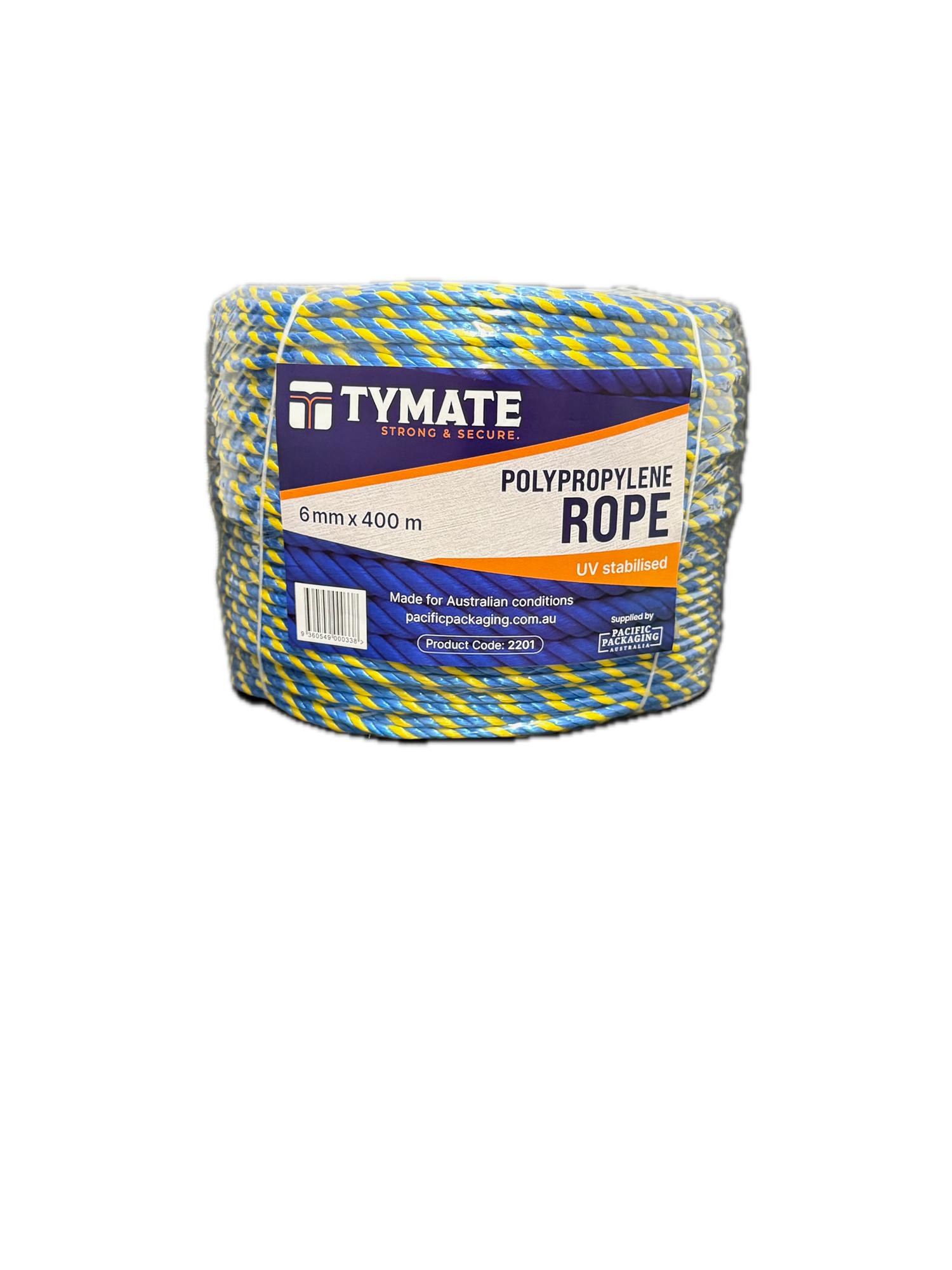 TYMATE Telstra Rope – 6mm x 400m Blue/Yellow Polypropylene Danline Rope, 3 Strand Coil