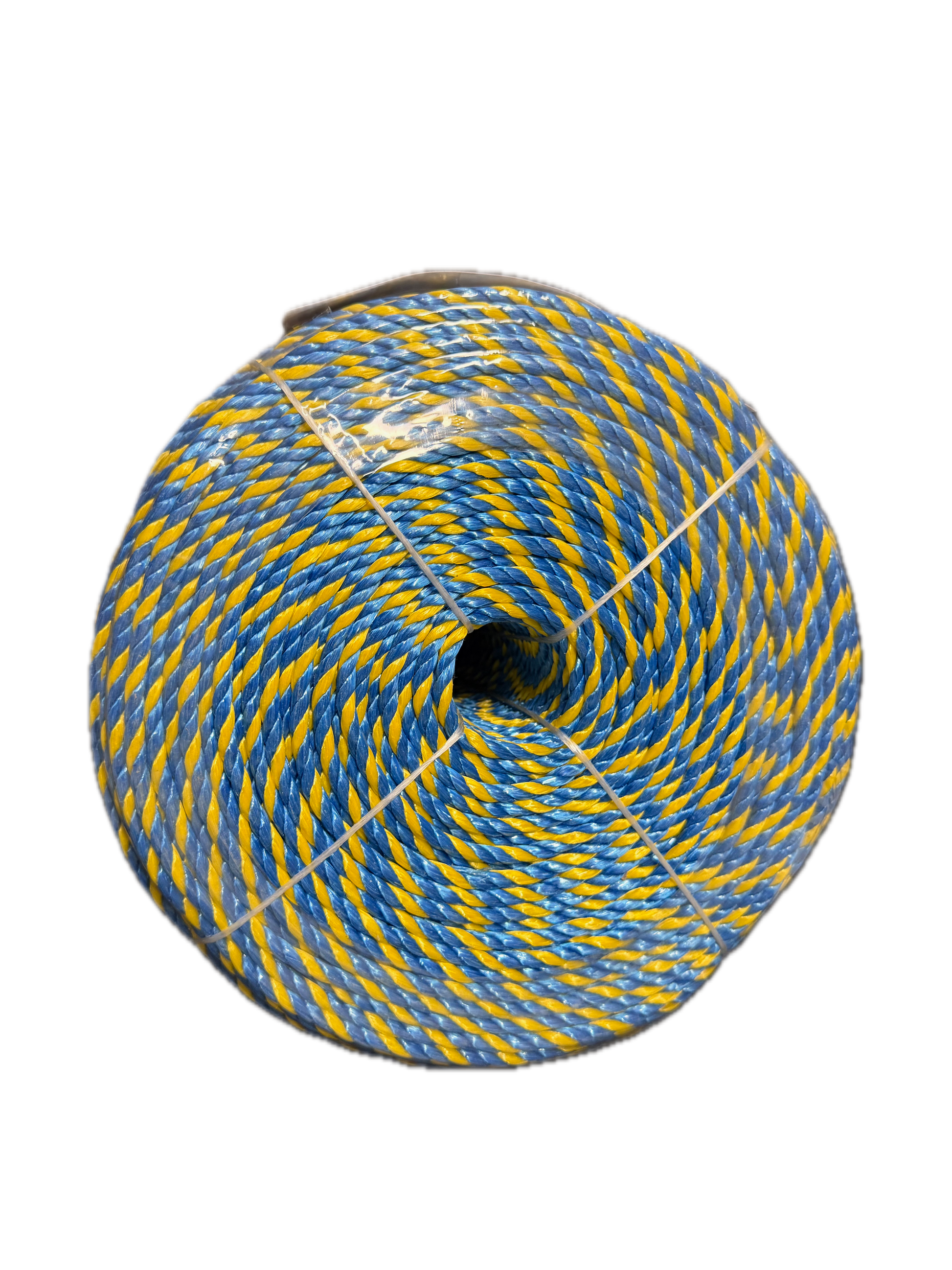 TYMATE Telstra Rope – 6mm x 400m Blue/Yellow Polypropylene Danline Rope, 3 Strand Coil