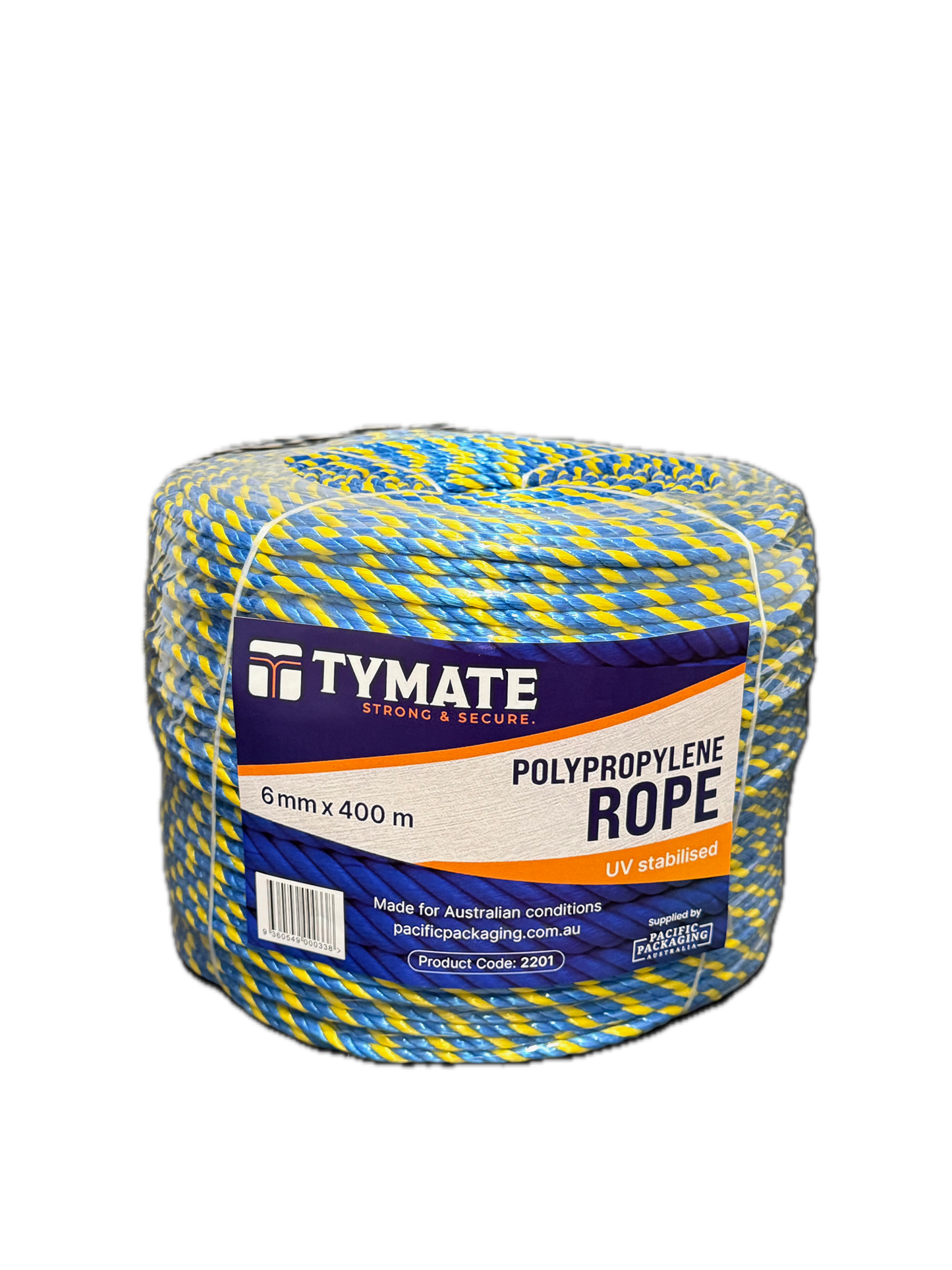 TYMATE Telstra Rope – 6mm x 400m Blue/Yellow Polypropylene Danline Rope, 3 Strand Coil