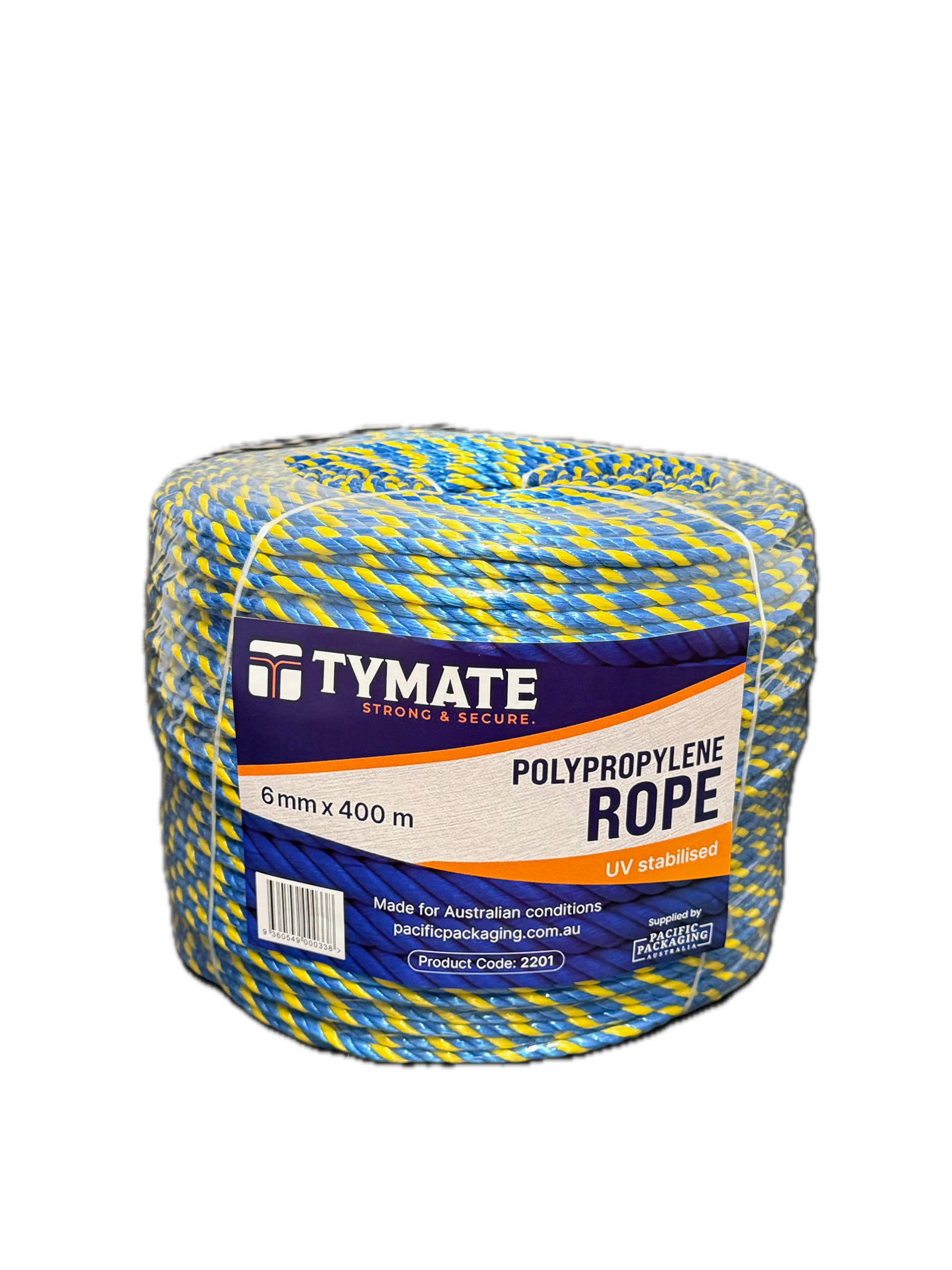 TYMATE Telstra Rope – 6mm x 400m Blue/Yellow Polypropylene Danline Rope, 3 Strand Coil