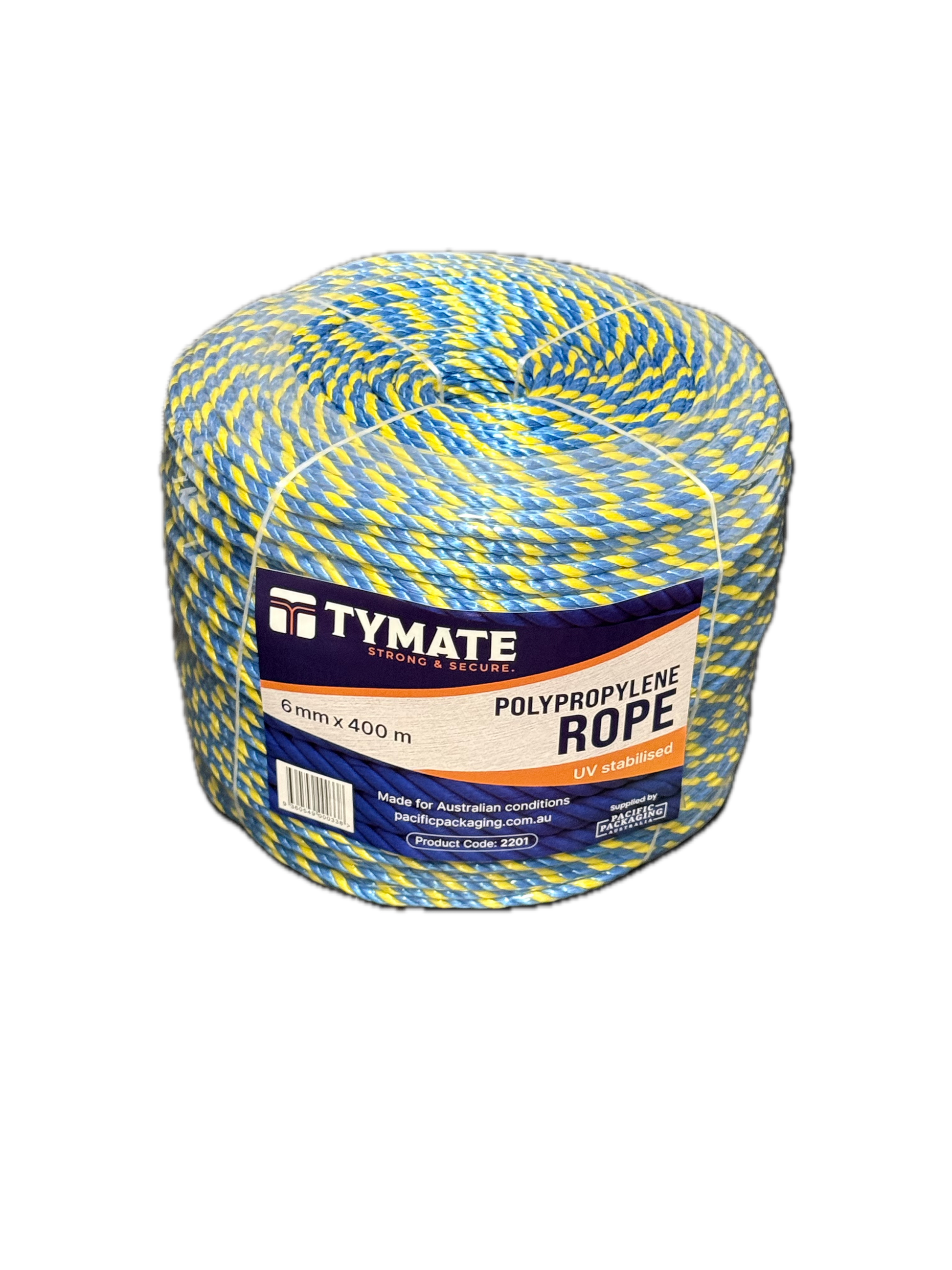 TYMATE Telstra Rope – 6mm x 400m Blue/Yellow Polypropylene Danline Rope, 3 Strand Coil