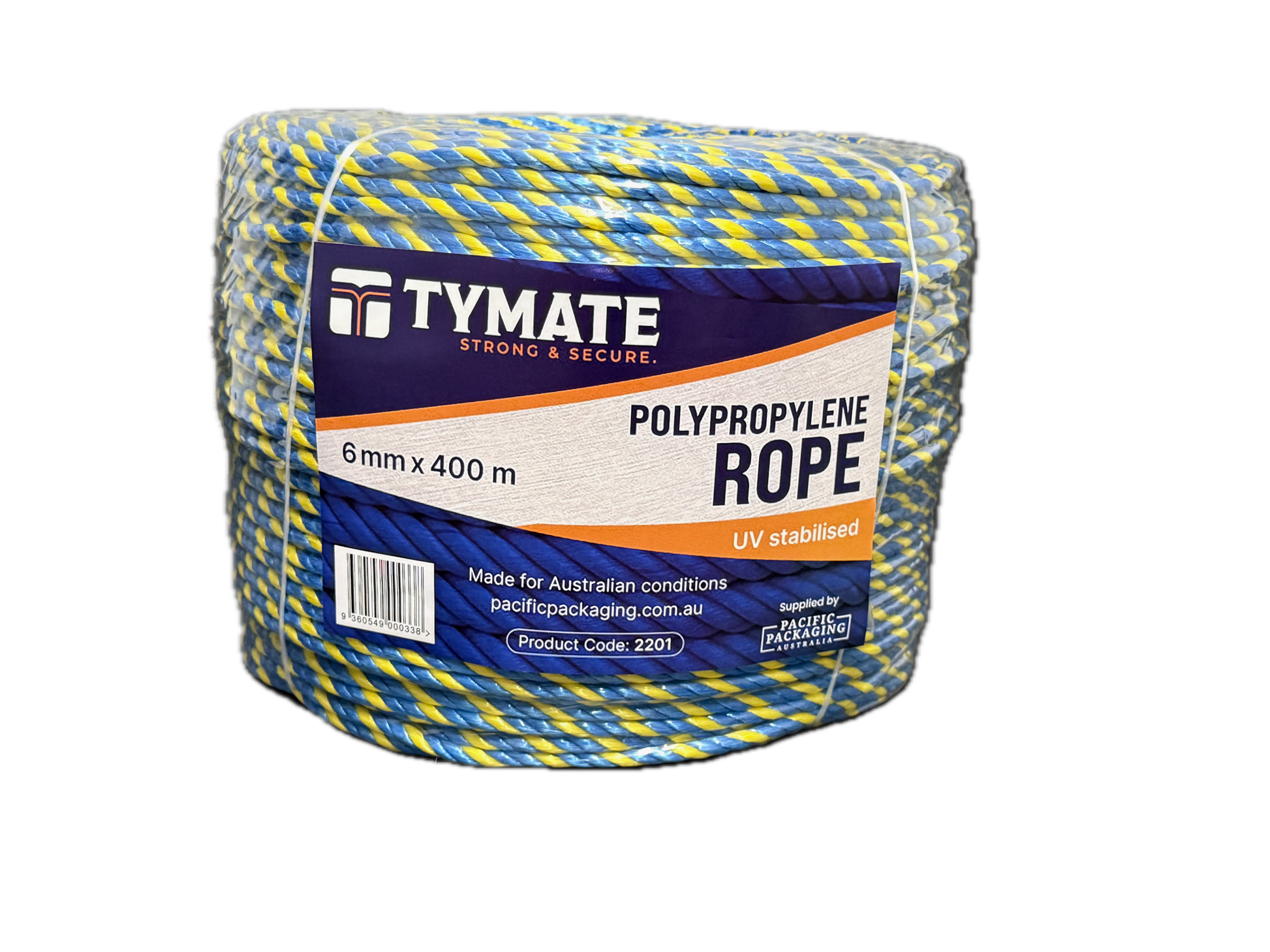 TYMATE Telstra Rope – 6mm x 400m Blue/Yellow Polypropylene Danline Rope, 3 Strand Coil