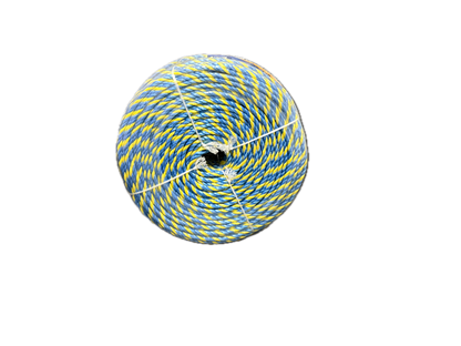 TYMATE Telstra Rope – 6mm x 400m Blue/Yellow Polypropylene Danline Rope, 3 Strand Coil