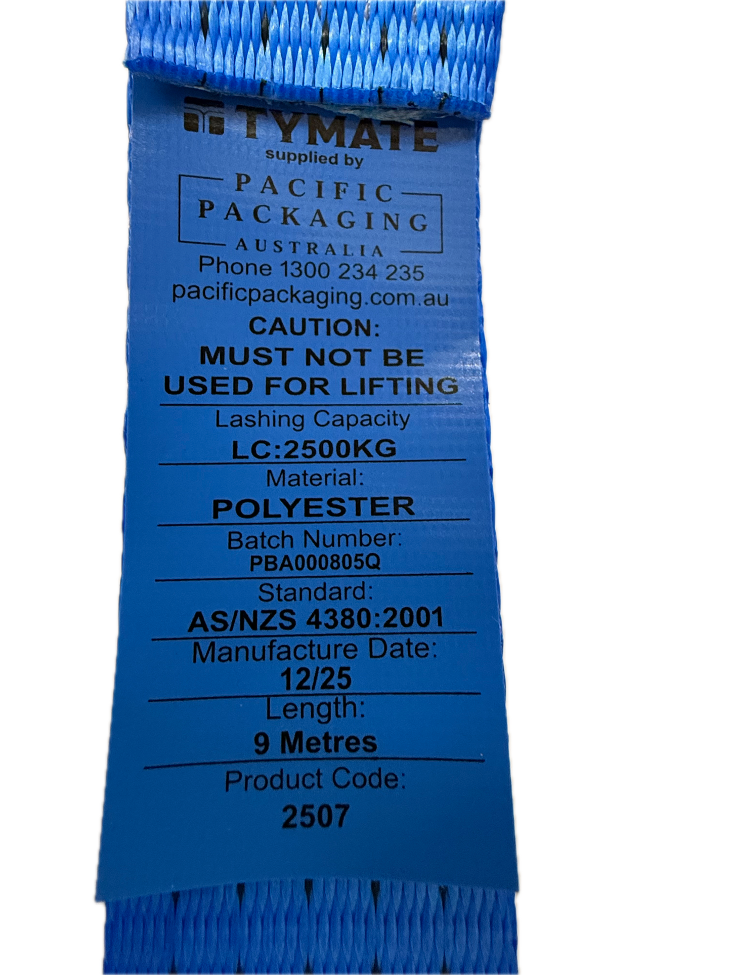 9m Ratchet Tie Down 50mm 2500kg LC | TYMATE Blue