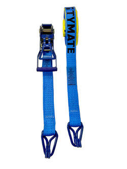 Blue TYMATE Ratchet Tie Down with rubber handle, front view