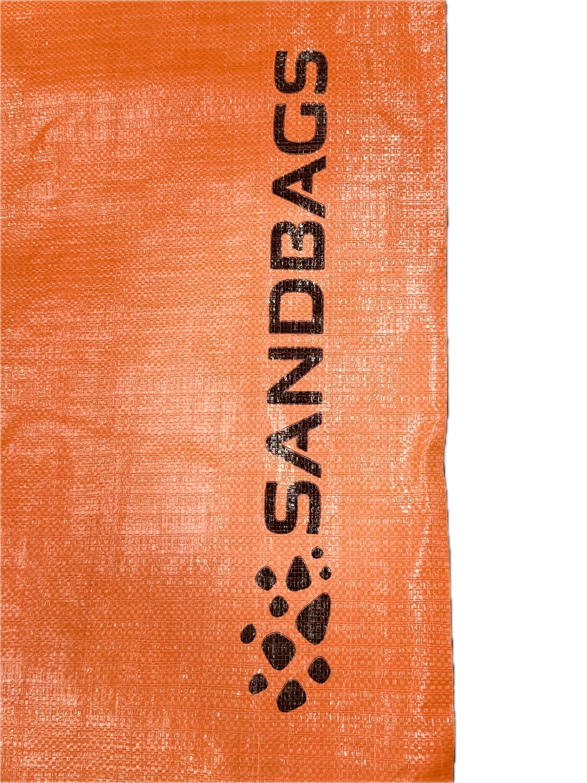 Orange woven polypropylene sandbag with tie, back view