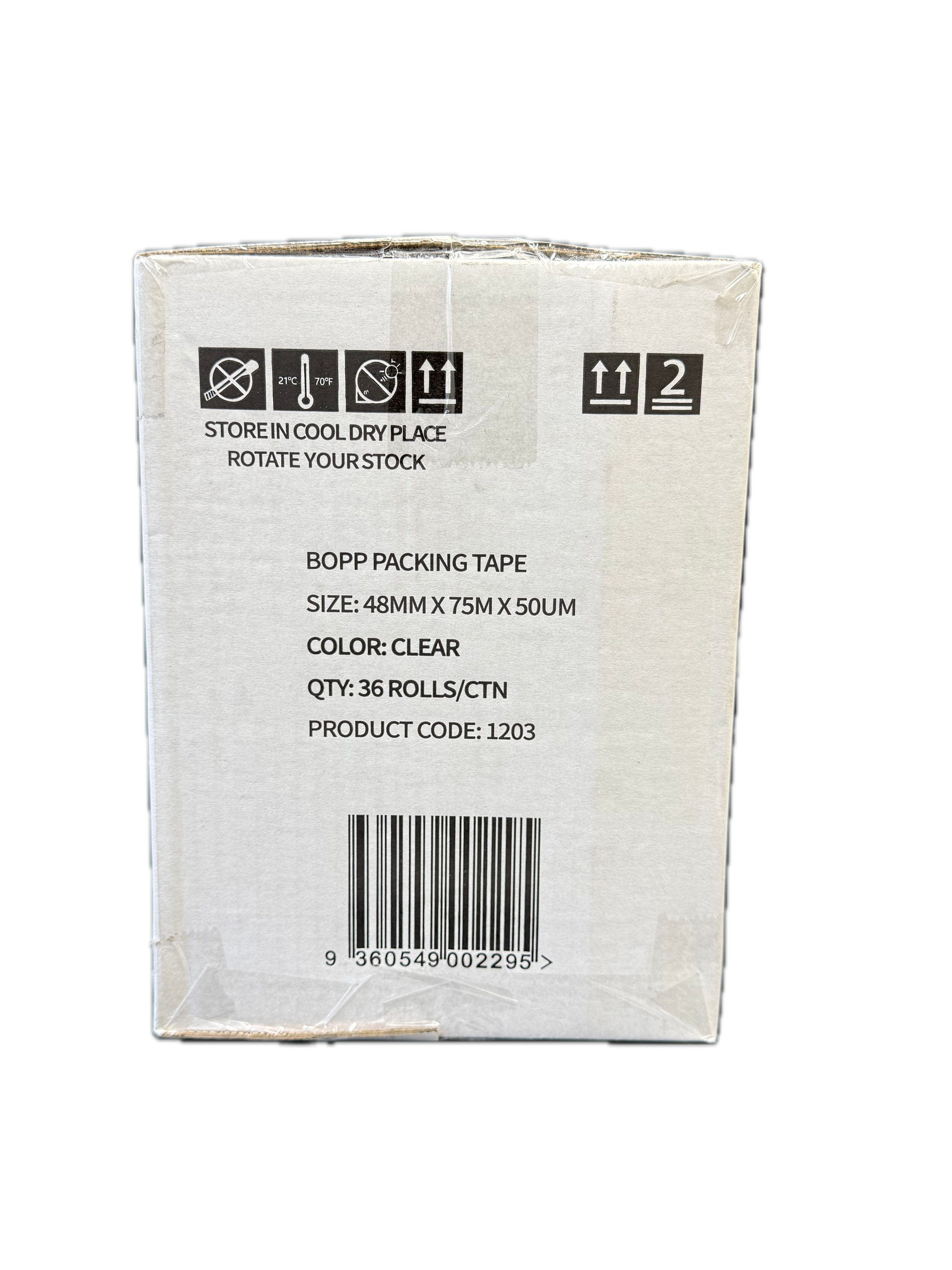 A1 Tapes clear acrylic packing tape 48mm x 75m x 50um roll product view on white background
