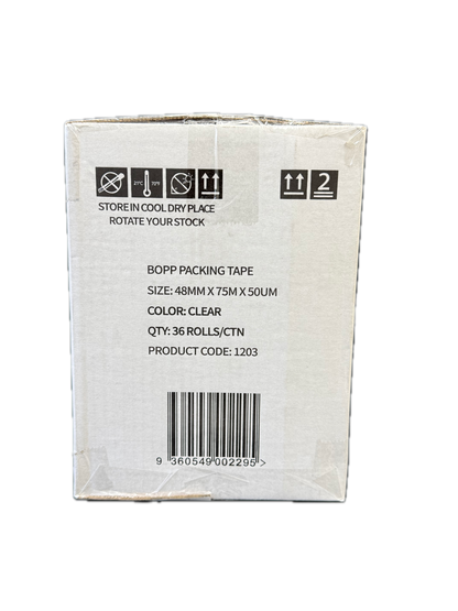 A1 Tapes clear acrylic packing tape 48mm x 75m x 50um roll product view on white background