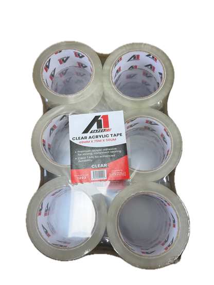 A1 Tapes clear acrylic packing tape 48mm x 75m x 50um front product view on white background