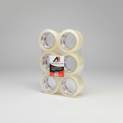 A1 Tapes clear acrylic packing tape 48mm x 75m x 50um pack shot on white background