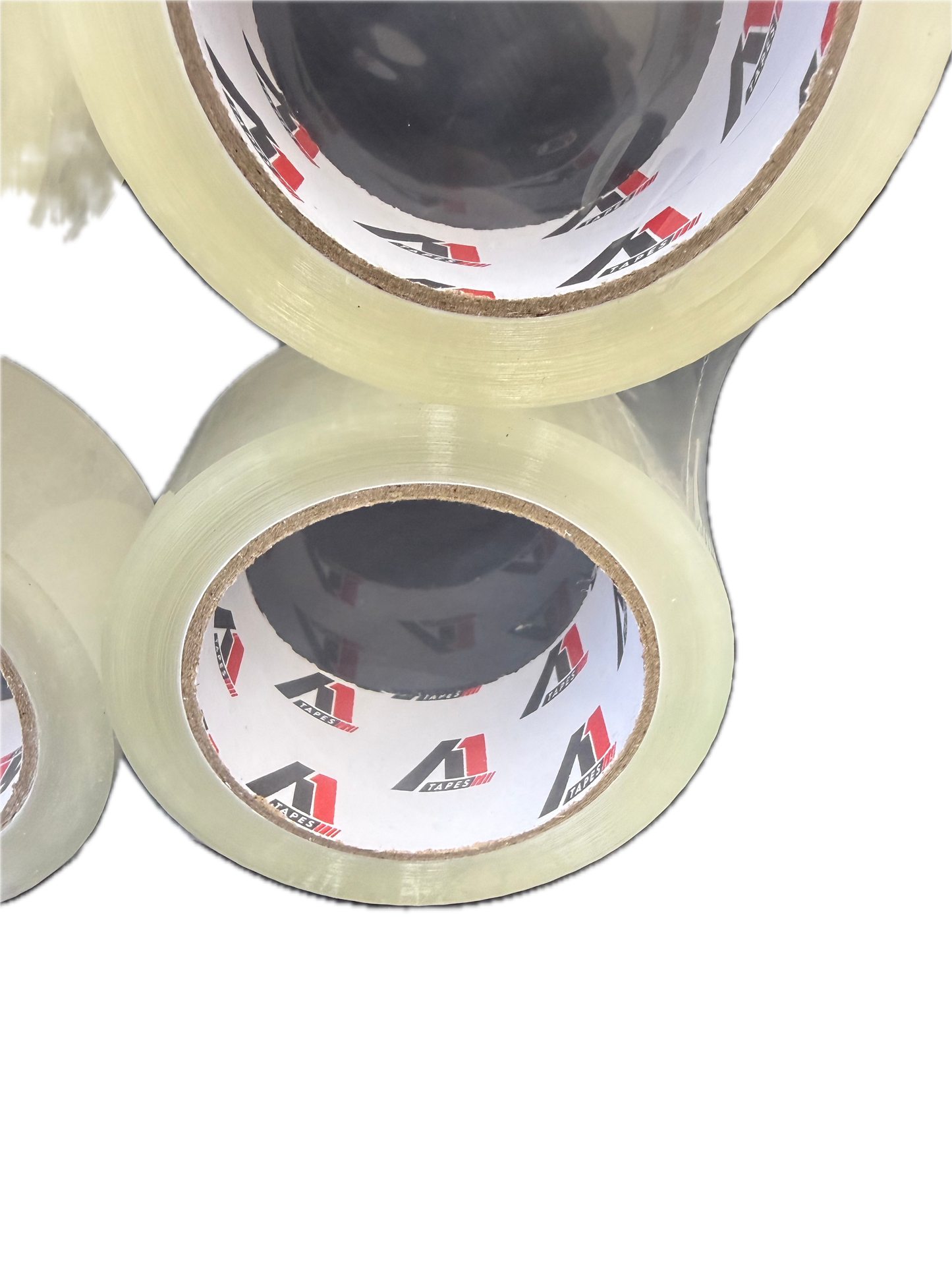 A1 Tapes clear acrylic packing tape 48mm x 75m x 50um angled product view on white background