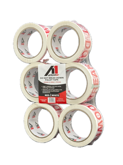 Red and white A1 Tapes Do Not Break Down Pallet Tape roll from back