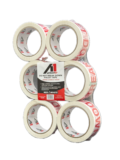A1 Tapes Do Not Break Down Pallet Tape Red/White 48mm x 66m x 50um, 36 Rolls/Carton