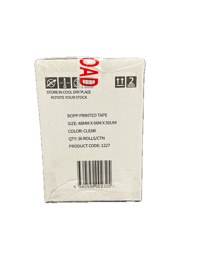 A1 Tapes Top Load Printed Tape Red/White 48mm x 66m x 50um, 36 Rolls/Carton