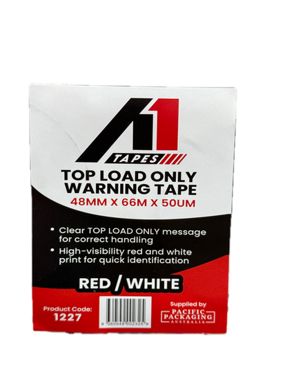 A1 Tapes Top Load Printed Tape Red/White 48mm x 66m x 50um, 36 Rolls/Carton