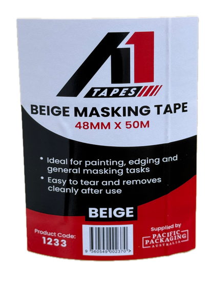 A1 Tapes Beige Masking Tape 48mm x 50m x 130um, 24 Rolls/Carton