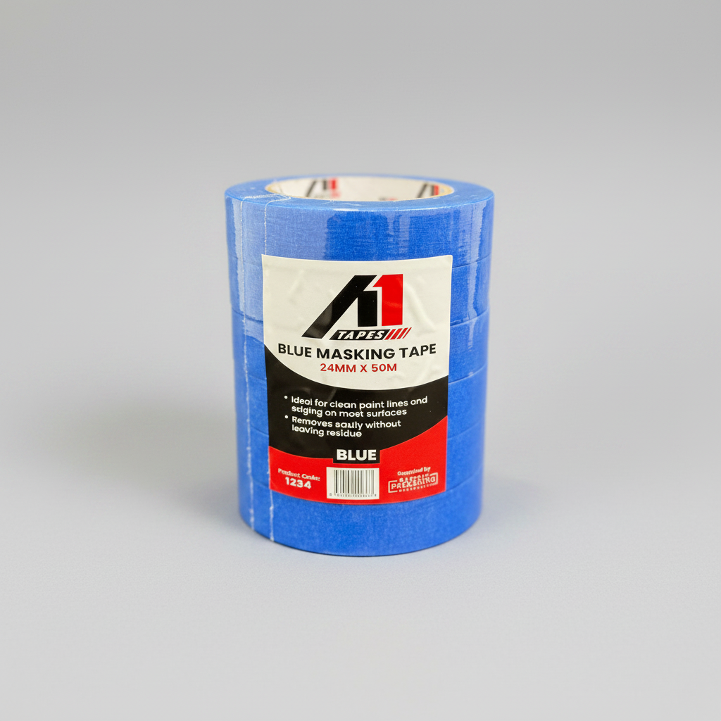 Roll of blue masking tape with A1 brand label on a white background