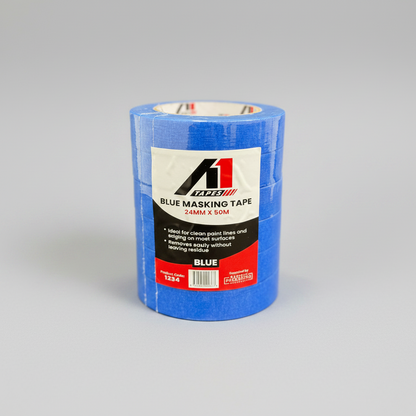 Roll of blue masking tape with A1 brand label on a white background