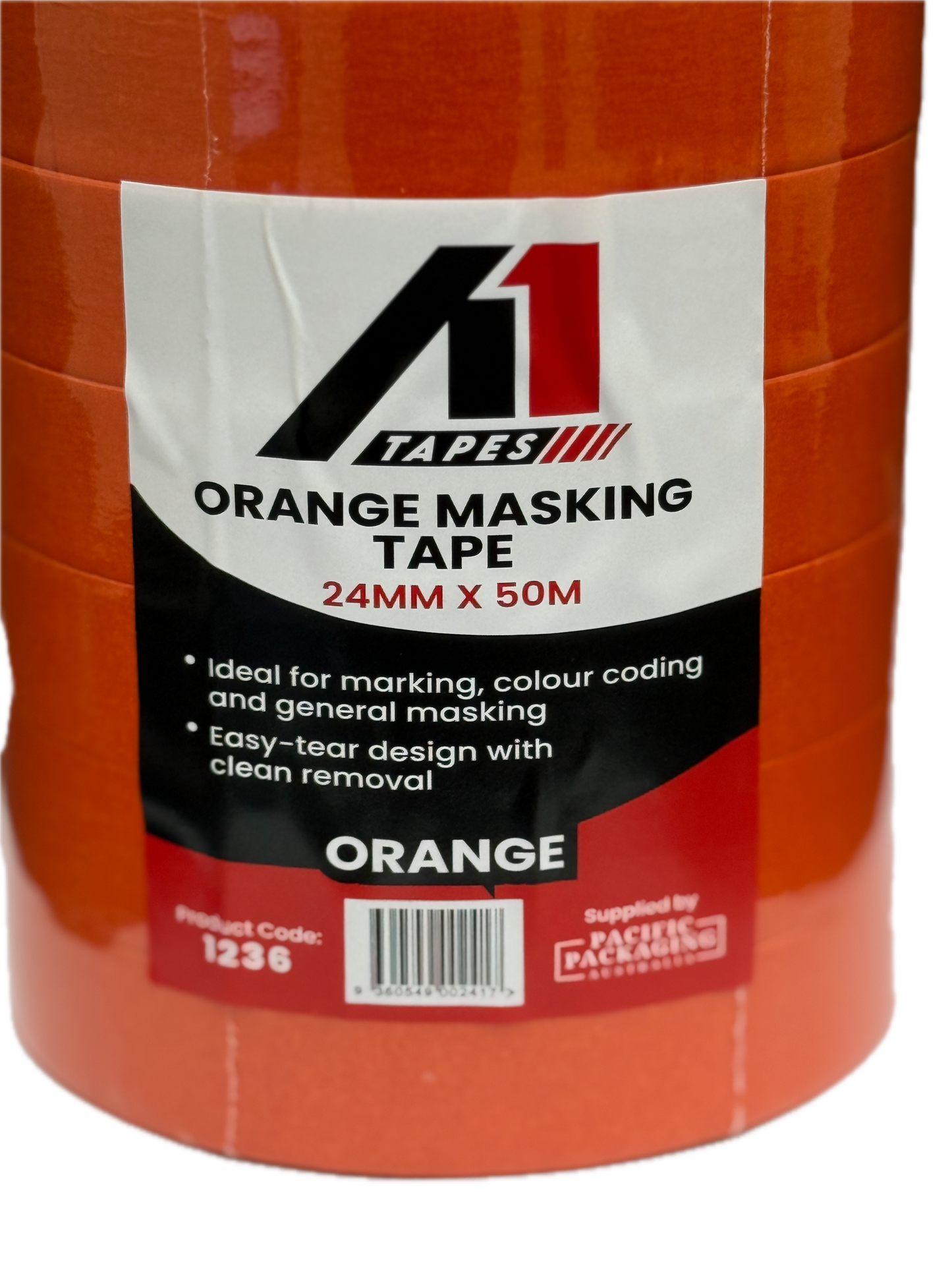 A1 Tapes Orange Masking Tape 24mm x 50m x 130um, 36 Rolls/Carton