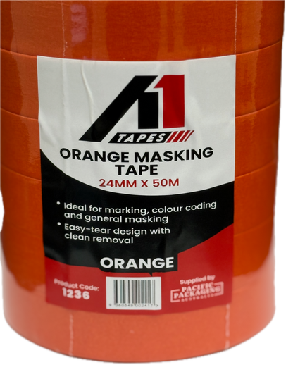 A1 Tapes Orange Masking Tape 24mm x 50m x 130um, 36 Rolls/Carton