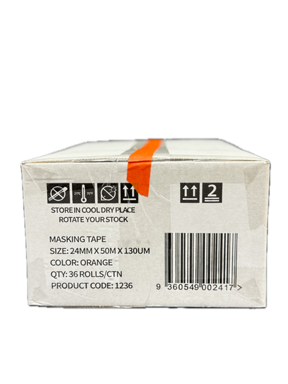 A1 Tapes Orange Masking Tape 24mm x 50m x 130um, 36 Rolls/Carton