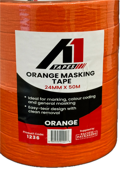 A1 Tapes Orange Masking Tape 24mm x 50m x 130um, 36 Rolls/Carton