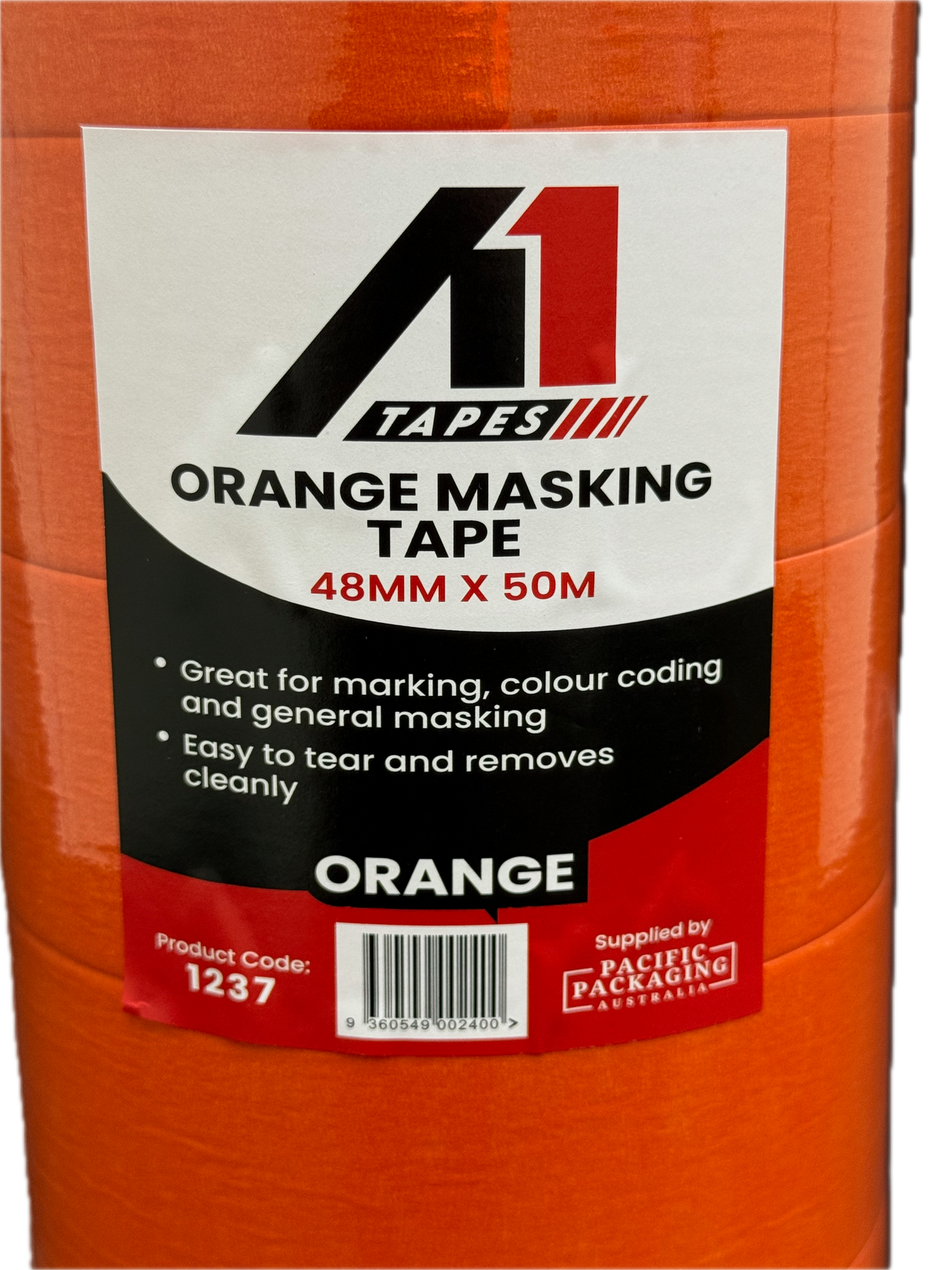 A1 Tapes Orange Masking Tape 48mm x 50m x 130um, 24 Rolls/Carton