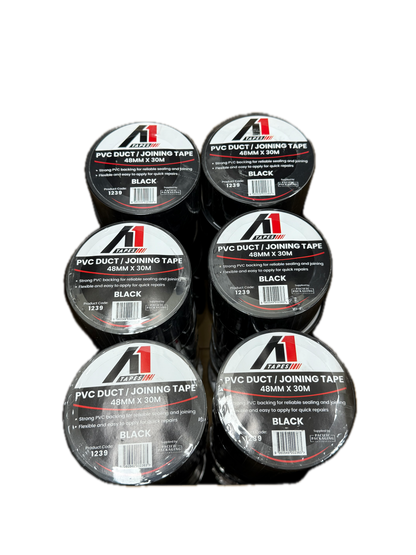 A1 Tapes Black PVC Duct Tape 48mm x 30m x 130um, 36 Rolls/Carton